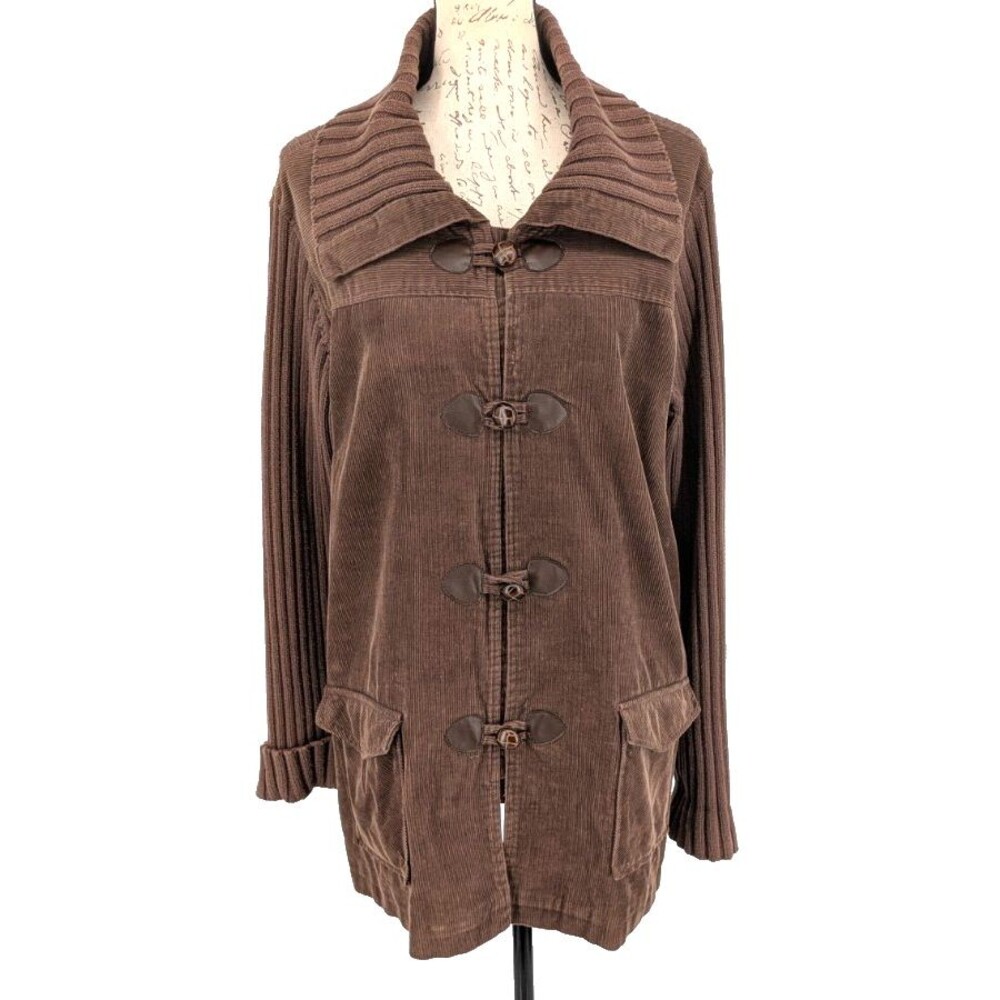 DENIM & Co. Womens Outer Jacket Large Brown HEAVY Cotton Nice